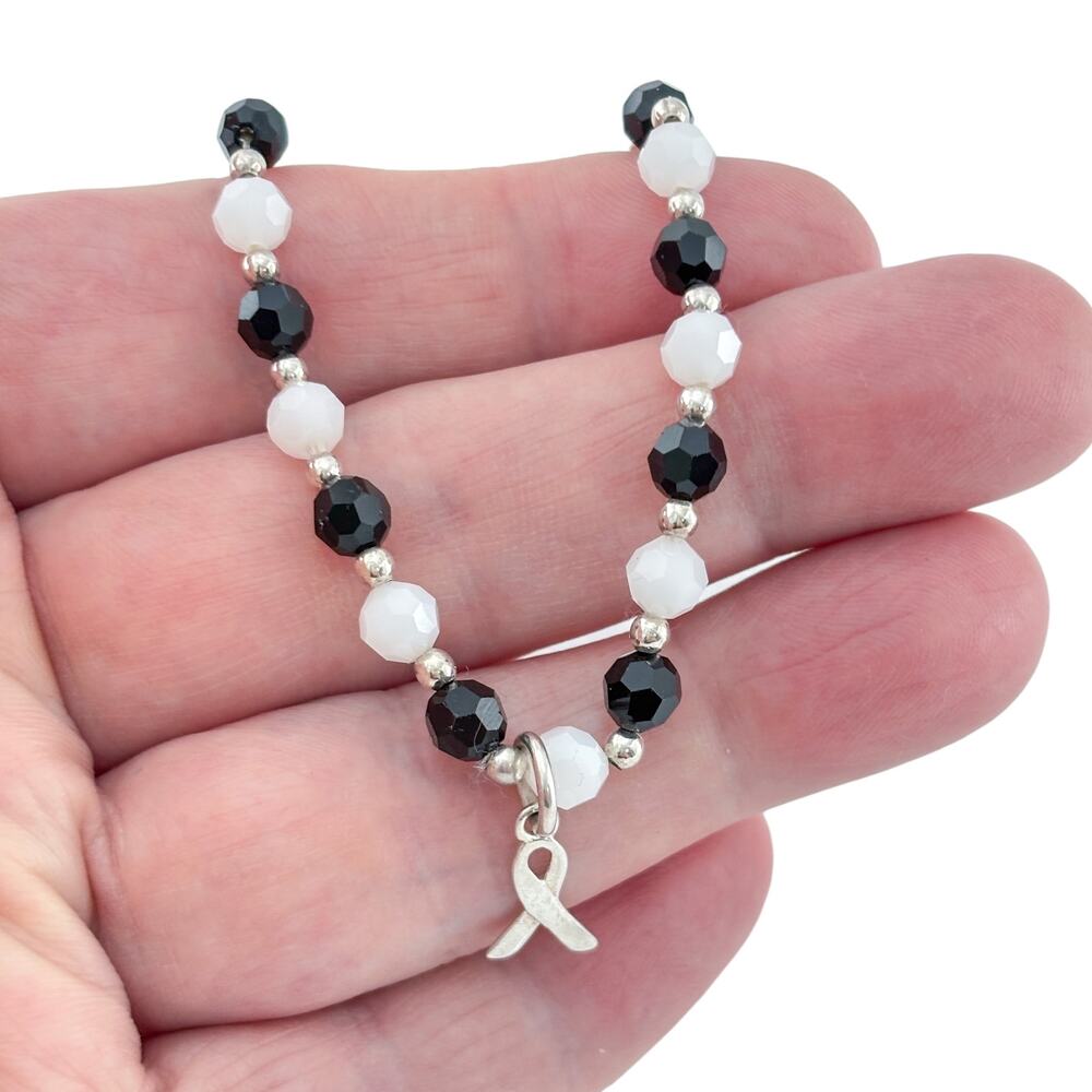 Vintage Sterling Silver 925 Carcinoid Cancer Awareness Bracelet 7"